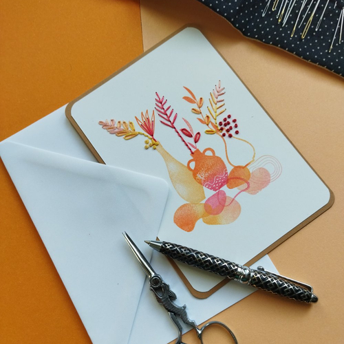 Carte de voeux, carte faite main, carte tamponnée/brodée