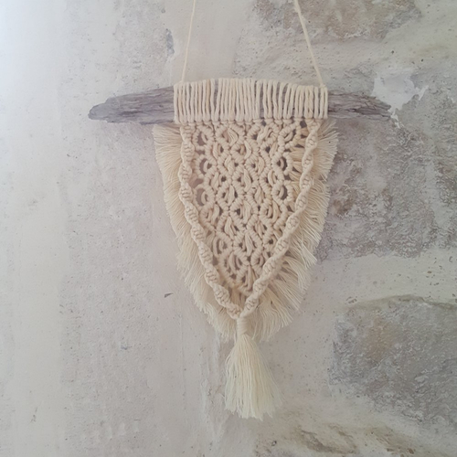 Macramé,  suspension bois flotté  et coton  peigné