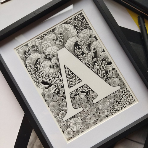 Cadre déco, tableau zia( art inspiré du zentangle) initiale a