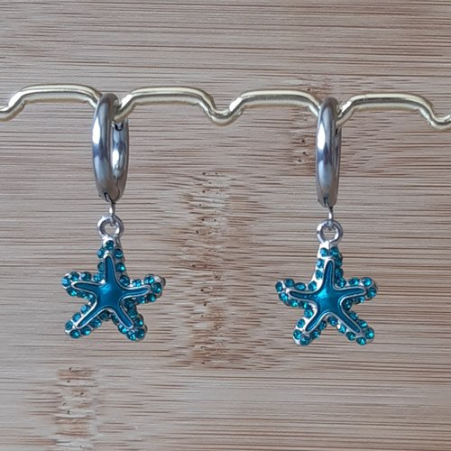 Huggies hoops argentées étoiles de mer bleues