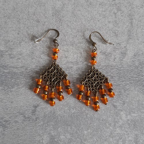 Boucles d'oreilles bronze et orange