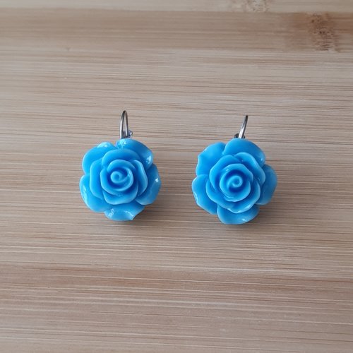 Dormeuses cabochons roses bleues