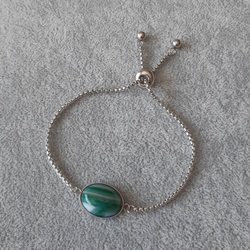 Bracelet coulissant pierre verte veinée