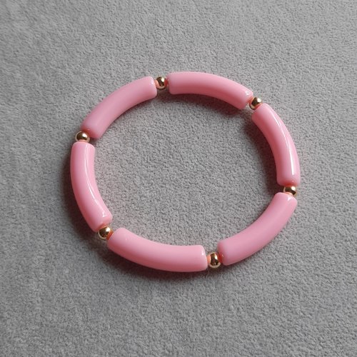 Bracelet élastique perles incurvées rose