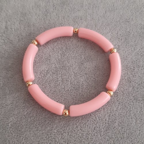 Bracelet élastique perles incurvées rose