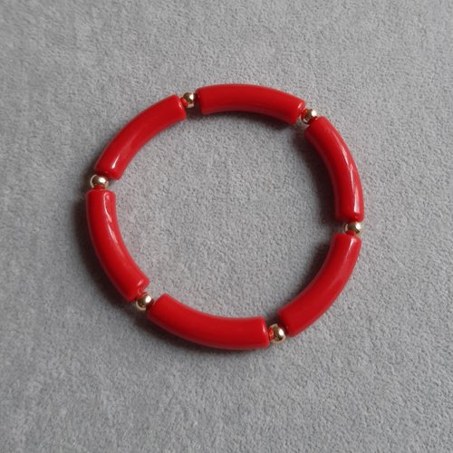Bracelet élastique perles incurvées rouge