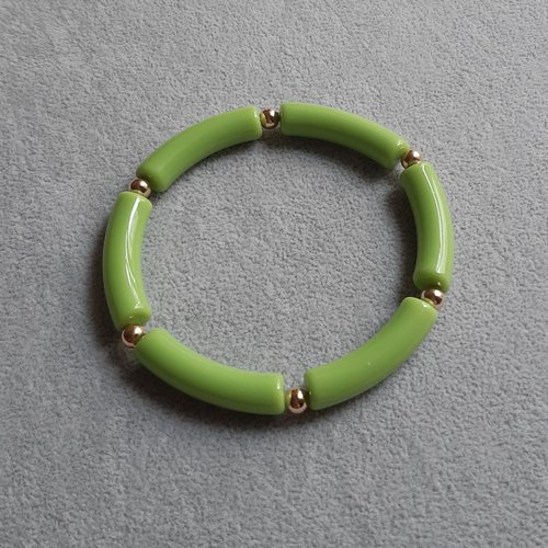 Bracelet élastique perles incurvées vert olive