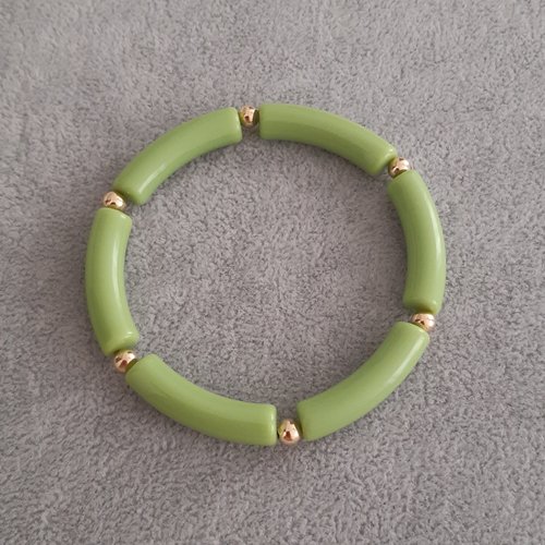 Bracelet élastique perles incurvées vertes olive