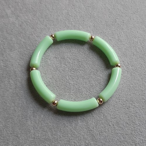 Bracelet élastique perles incurvées vert eau