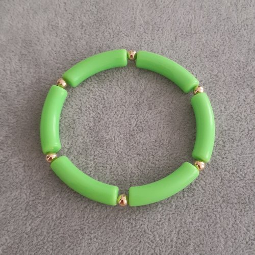 Bracelet élastique perles incurvées vertes vives