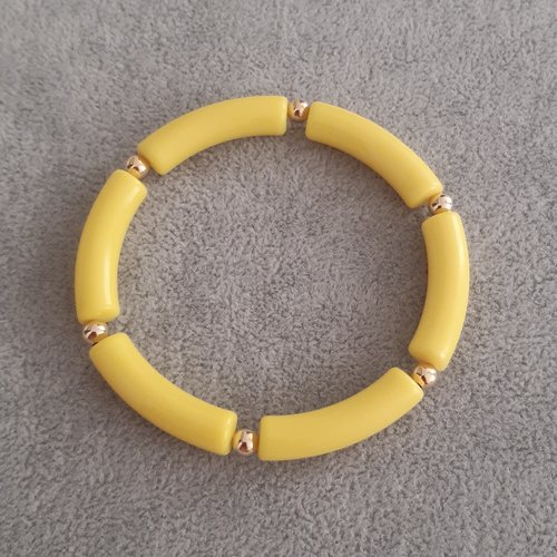 Bracelet élastique perles incurvées jaunes