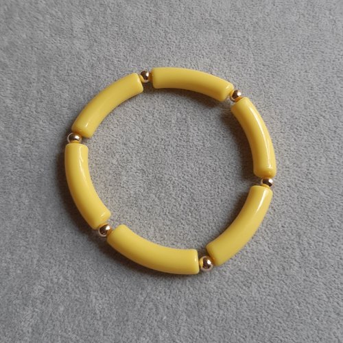 Bracelet élastique perles incurvées jaune