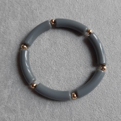 Bracelet élastique perles incurvées gris