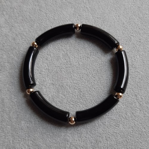 Bracelet élastique perles incurvées noir