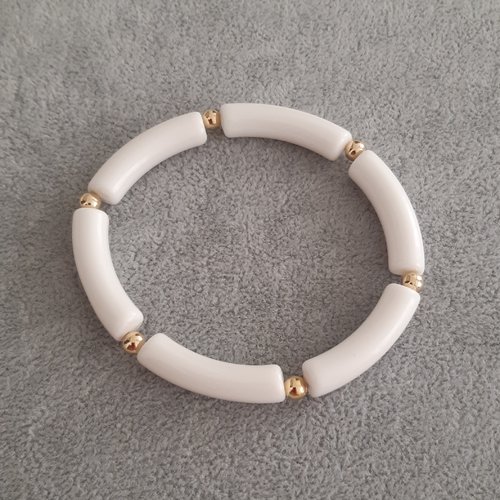 Bracelet élastique perles incurvées blanches