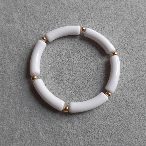 Bracelet élastique perles incurvées blanc