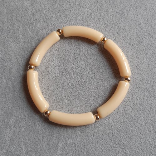 Bracelet élastique perles incurvées beige