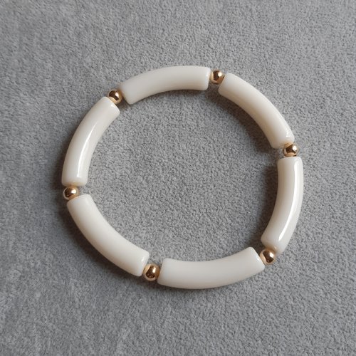 Bracelet élastique perles incurvées ivoire