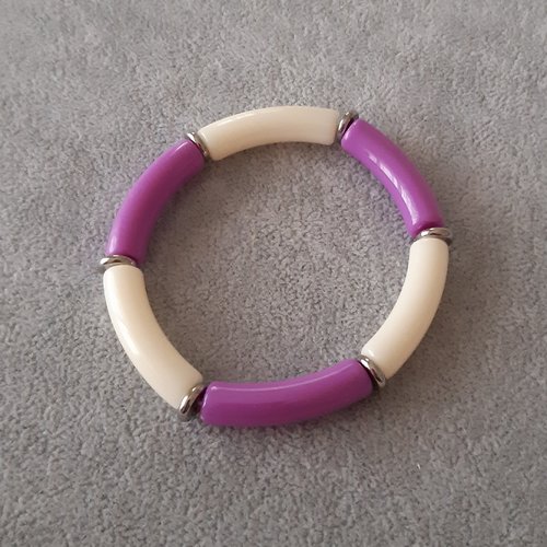 Bracelet tube ivoire et mauve