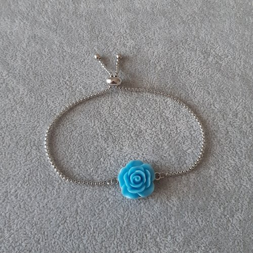 Bracelet coulissant fleur bleue