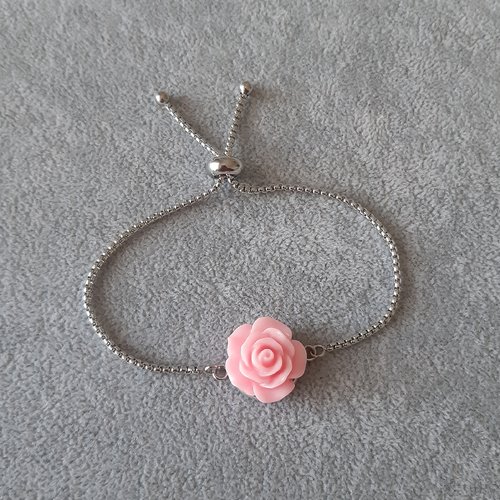 Bracelet coulissant fleur rose