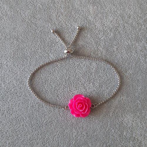 Bracelet coulissant fleur rose fuschia