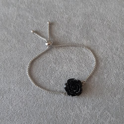 Bracelet coulissant fleur noire