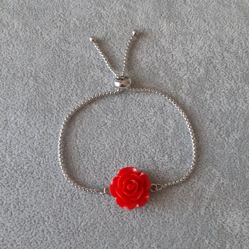 Bracelet coulissant fleur rouge