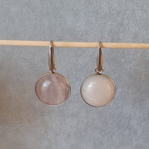 Boucles d'oreilles cabochons quartz rose 20mm