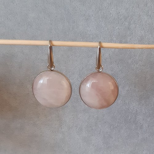 Boucles d'oreilles cabochons quartz rose 25mm