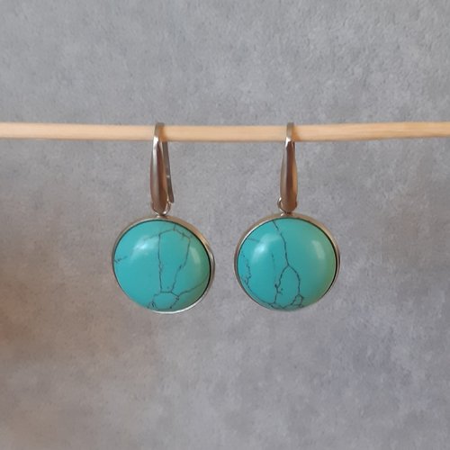 Boucles d'oreilles cabochons turquoises 20mm