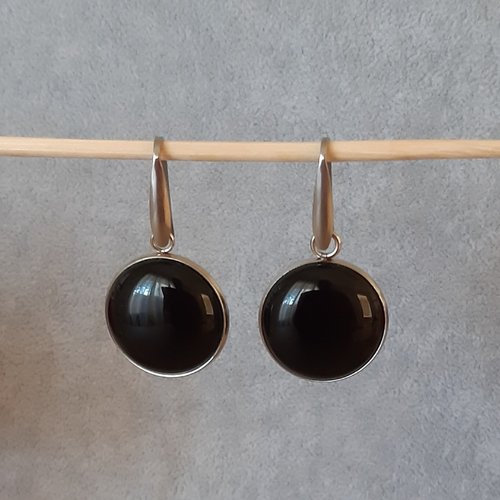 Boucles d'oreilles cabochons noir 20mm