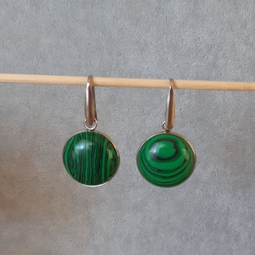 Boucles d'oreilles cabochons malachite 20mm