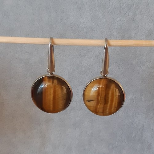 Boucles d'oreilles cabochons œil  de tigre 20mm