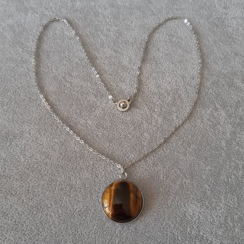 Collier 50cm cabochon œil de tigre