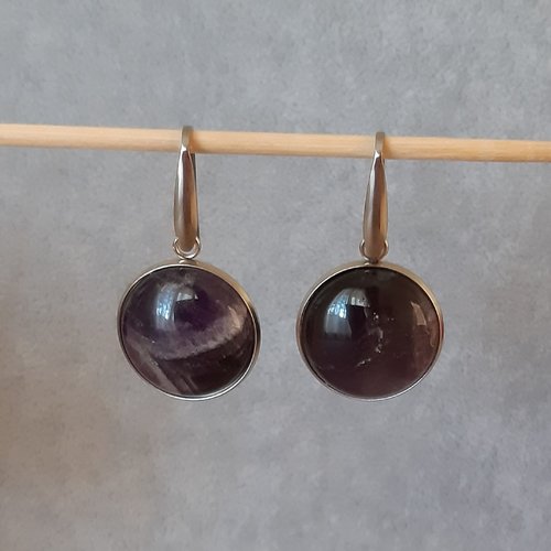 Boucles d'oreilles cabochons améthyste 20mm