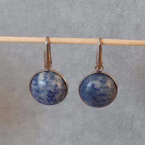 Boucles d'oreilles cabochons jaspe bleu 20mm