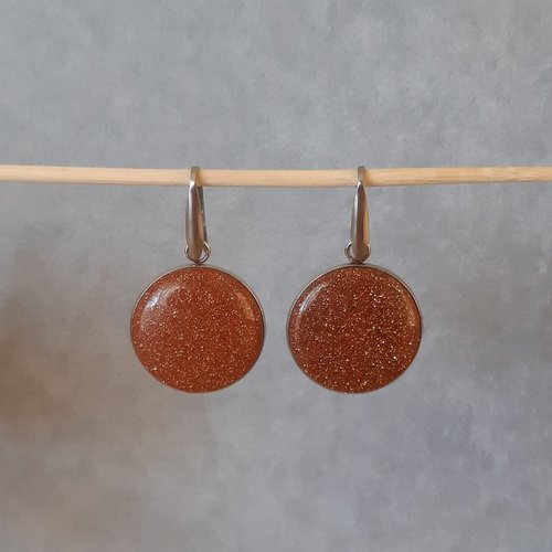 Boucles d'oreilles cabochons goldstone 25mm