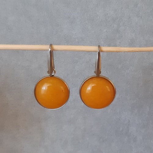 Boucles d'oreilles cabochons jade 20mm