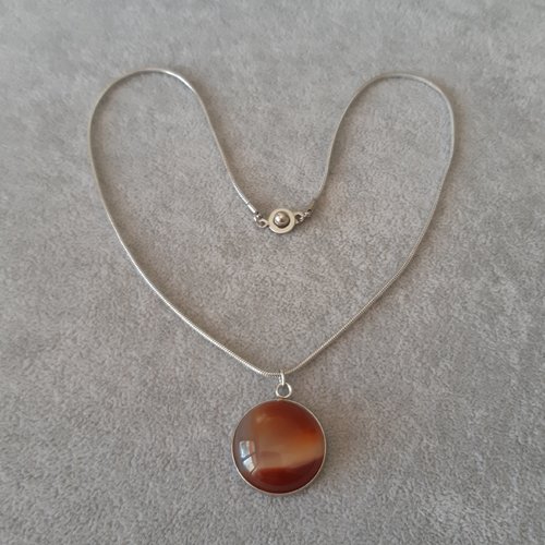 Collier 45cm cabochon agate marron et beige