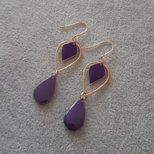 Boucles d'oreilles émail double violettes