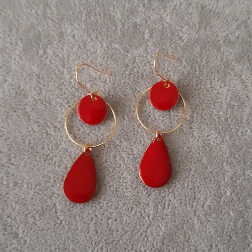 Boucles d'oreilles émail double rouges