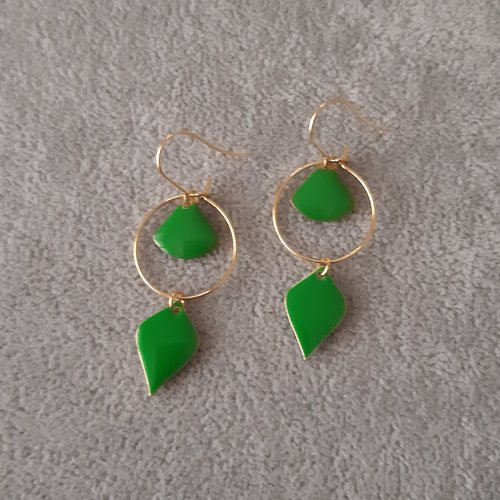 Boucles d'oreilles émail double vertes