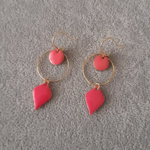 Boucles d'oreilles émail double roses fuschia