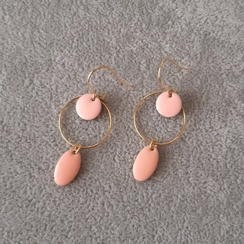 Boucles d'oreilles émail double roses claires