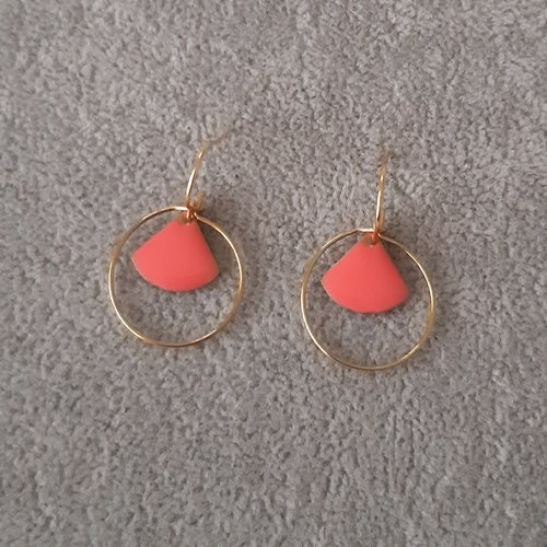 Boucles d'oreilles émail éventails roses