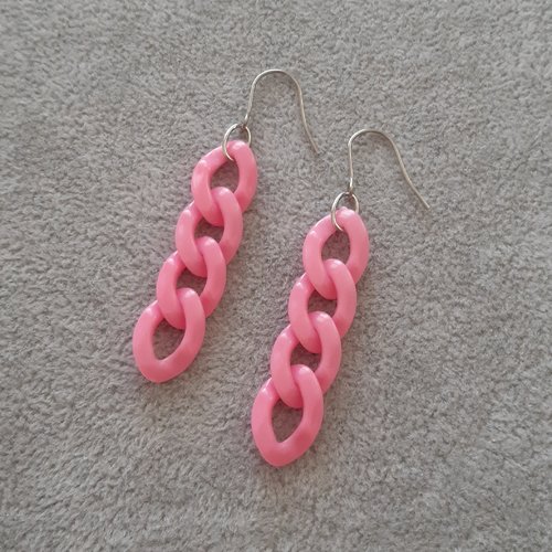 Boucles d'oreilles gros maillons roses fuschia