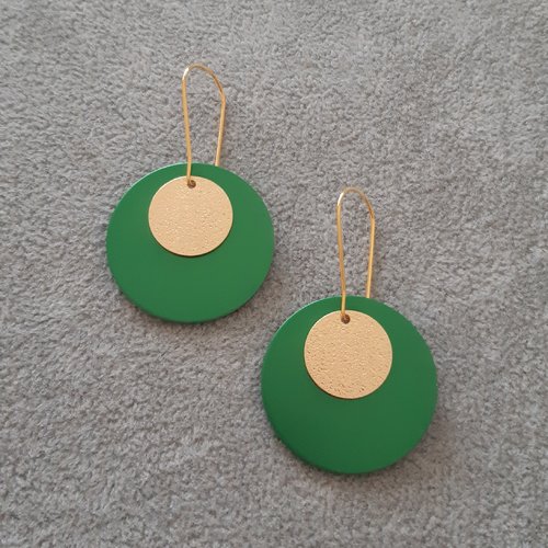 Boucles d'oreilles ronds dorés et verts