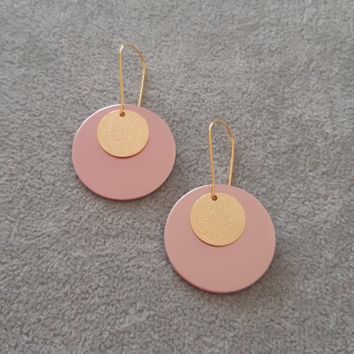 Boucles d'oreilles ronds dorés et roses