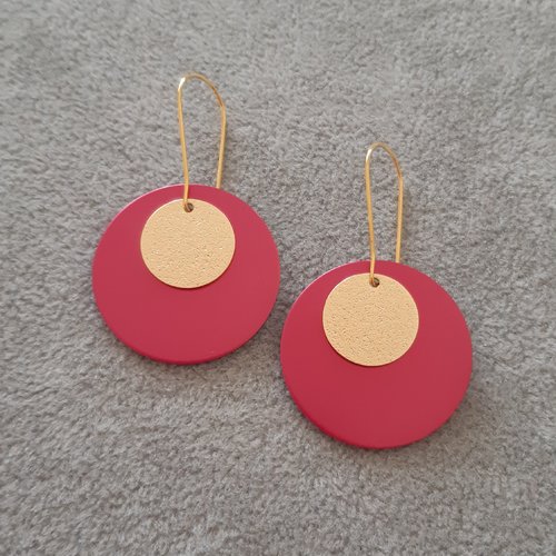 Boucles d'oreilles ronds dorés et fuschia